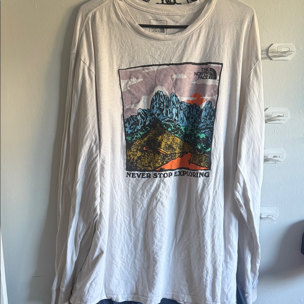 The North Face White Long Sleeve Tee with Scenic Graphic